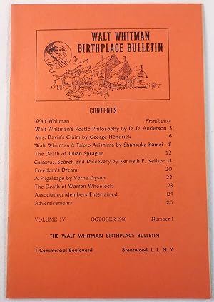 Image du vendeur pour Walt Whitman Birthplace Bulletin. Volume IV, Number 1 - October 1960 mis en vente par Resource Books, LLC