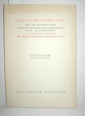 Bild des Verkufers fr Deutsche Literatur aus der Bibliothek Dr. Felix Kaufmann, Frankfurt/M. zum Verkauf von Antiquariat Zinnober