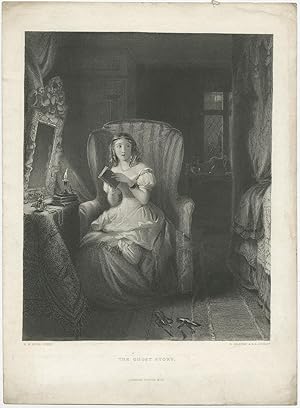 Antique Print of a Woman reading a Story by Graves (c.1875)