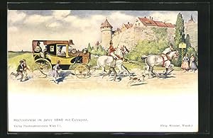 Ansichtskarte Hochzeitsreise im Jahre 1840 mit Extra-Postkutsche