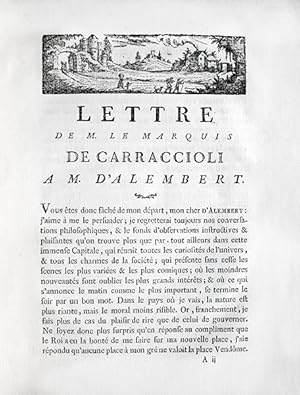 Bild des Verkufers fr Lettre de M. le marquis de Carraccioli  M. d'Alembert. zum Verkauf von Librairie HATCHUEL