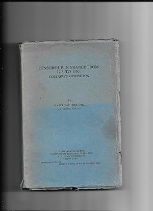 Image du vendeur pour Censorship in France from 1715 to 1750: Voltaire's Opposition. mis en vente par Gwyn Tudur Davies