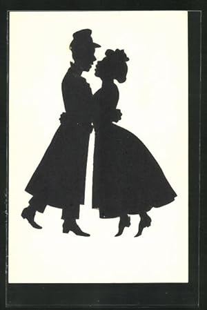 Ansichtskarte Scherenschnitt eines sich küssenden Paares