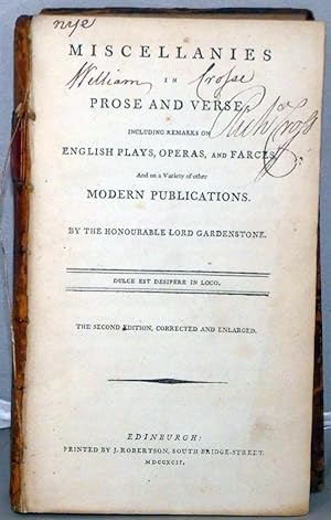 Bild des Verkufers fr Miscellanies in Prose and Verse, Including Remarks on English Plays, Operas and Farces, and on a Variety of Other Modern Publications zum Verkauf von Besleys Books  PBFA