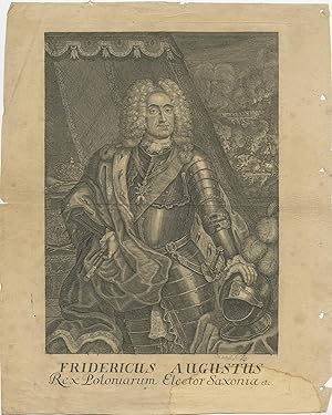 Antique Print of Augustus III by Mentzel (c.1740)