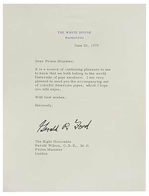 Bild des Verkufers fr Typed letter, signed from President Ford, addressed to UK Prime Minister Harold Wilson, June 20, 1975, on The White House headed paper. zum Verkauf von Shapero Rare Books
