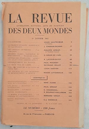 LA REVUE DES DEUX MONDES 1 JANVIER 1957,