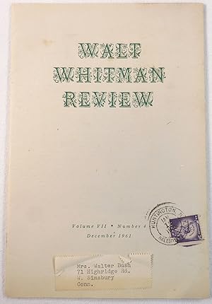 Seller image for Walt Whitman Review. Volume VII, Number 4 - December 1961 for sale by Resource Books, LLC