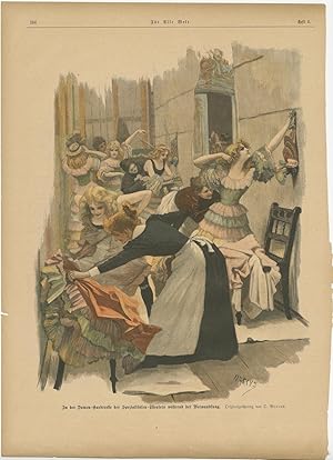 Antique Print of a Theater Dressing Room (c.1900)