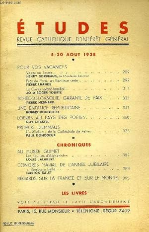 Imagen del vendedor de Etudes tome 236 n 15 - Pour vos vacances, Venez en Savoie par Henry Bordeaux, Prs de Paris, en banlieue verte par Pierre Lhande, Le camp votant familial par Jo et Roger Tourte, Tchcoslovaquie, garante de paix par Pierre Mesnard, Une enfance a la venta por Le-Livre