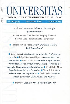 Image du vendeur pour UNIVERSITAS - 55. Jg. / November 2000; Heft 653. - Zeitschrift fr interdiszipli mis en vente par Die Buchgeister