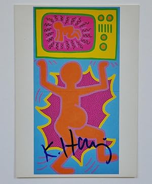 KEITH HARING~ FRAMED ORIGINAL SIGNED STUNNING VINTAGE POSTCARD ~ WITH PSA LOA