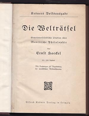 Bild des Verkufers fr Die Weltrtsel. Gemeinverstndliche Studien ber Monistische Philosophie - Das Wesen der Religion. Dreig Vorlesungen zum Verkauf von Kultgut