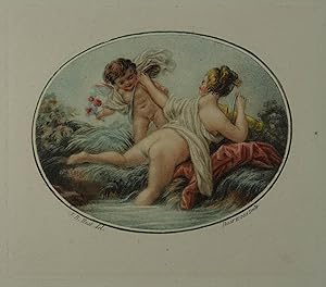 Badende mit Amor. Farbkupferstich in Punktiermanier nach Jean-Baptiste Huet (1745-1811) um 1790, ...