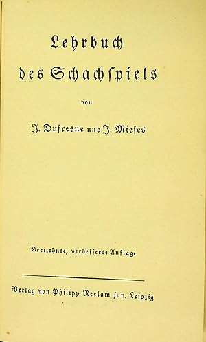 Seller image for LEHRBUCH DES SCHACHSPIELS for sale by OFKE / FKE