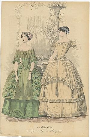 Antique Costume Print of Fashion in the year 1848
