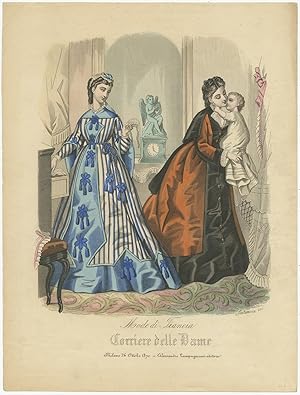 Antique Costume Print of French Fashion in the year 1870