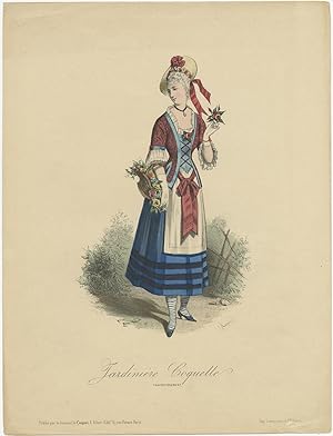 Antique Costume Print of a Gardener (c.1840)