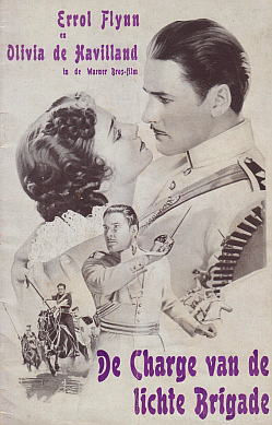 Errol Flynn en Olivia de Havilland in de Warner Bros-film De Charge van de lichte Brigade.