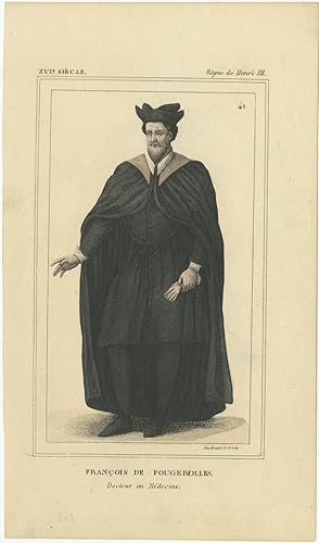 Bild des Verkufers fr Antique Print of Francois de Fougerolles by Massard (c.1850) zum Verkauf von Bartele Gallery - The Netherlands