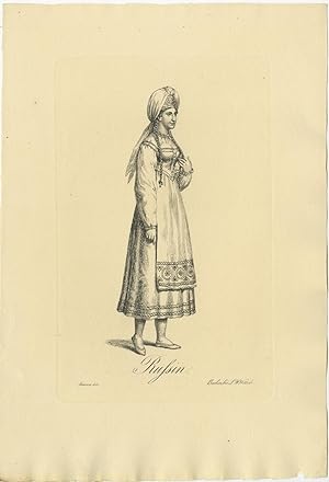Antique Costume Print of a Woman from Russia by Wittich (c.1830)