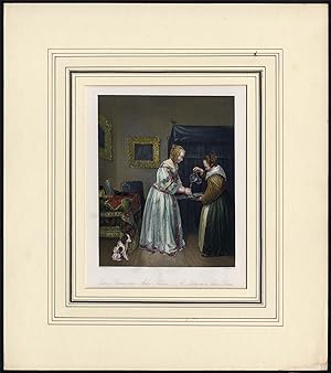 Antique Print-LADY-SATIN DRESS-WASH HANDS-JUG-PLATE-Terburg-Payne-1850