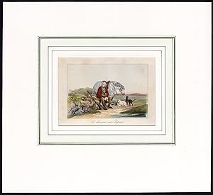 Antique Print-RABBIT HUNTER-HORSE-DOGS-GUN-CATCH-Anonymous-1870
