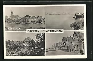 Ansichtskarte Werkendam, Gezicht Merwede, Sasdijk, Herv. Kerk m. School