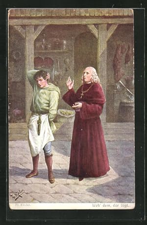 Seller image for Knstler-Ansichtskarte Fr. Rsler: Warnung eines Geistlichen Weh` dem, der lgt for sale by Bartko-Reher