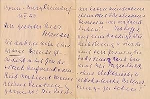 Eigenhändiger Brief der Sängerin Tiny Debüser vom 11. April 1923 an den Komponisten Edmund Schroe...