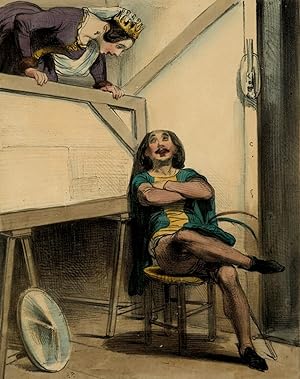 Lithographie originale époque aquarellée et gommée TIRAGE RARE 1840 Les Coulisses Théâtre