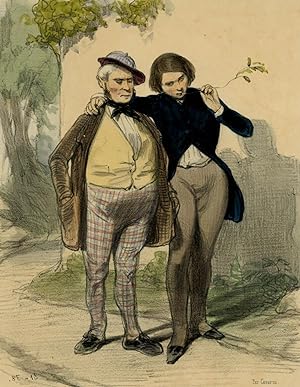 Lithographie originale époque aquarellée et gommée TIRAGE RARE 1840 LA VIE DE JEUNE HOMME