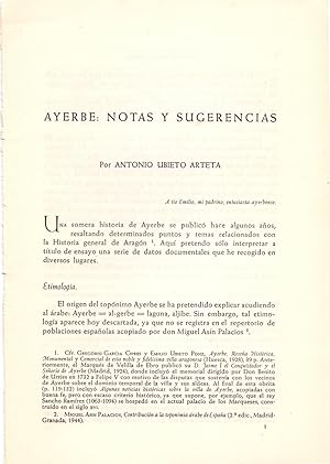 Imagen del vendedor de AYERBE: NOTAS Y SUGERENCIAS (EXTRAIDO ORIGINAL DEL AO 1952, ESTUDIO COMPLETO TEXTO INTEGRO) a la venta por Libreria 7 Soles