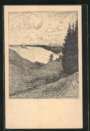 Bild des Verkufers fr Knstler-Ansichtskarte Hans von Volkmann: Blick in ein Wiesentlchen zum Verkauf von Bartko-Reher