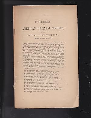 Image du vendeur pour Proceedings of the American Oriental Society at the meeting in New York, N.Y. October 30th and 31st, 1889 mis en vente par Meir Turner