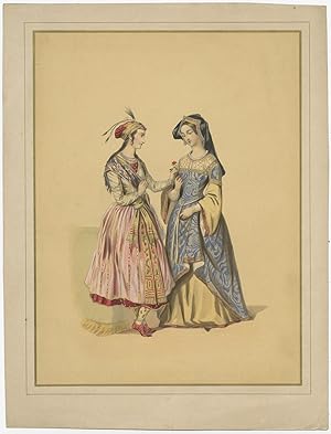 Antique Costume Print of a Noble Lady (c.1845)