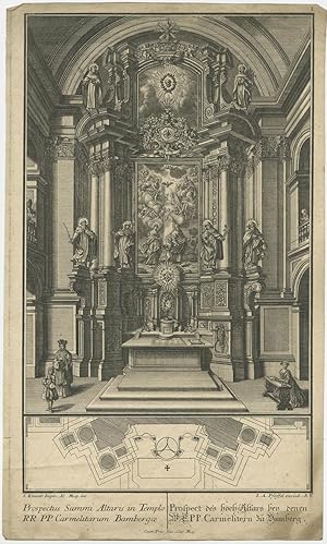 Antique Print of an Altar in Bamberg by Pfeffel (c.1740)