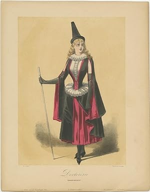 Antique Costume Print of a Female Doctor (c.1860)
