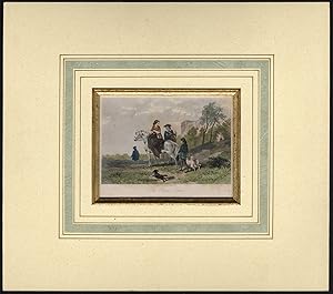 Antique Print-OLDEN TIME-RENAISSANCE-COUPLE-FALCON-CASTLE-Beckwith-1850