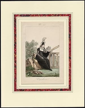 Antique Print-COSTUME-FRANCE-CAUX-FEMALE-PL. 10-Pecheux-Gatine-1827
