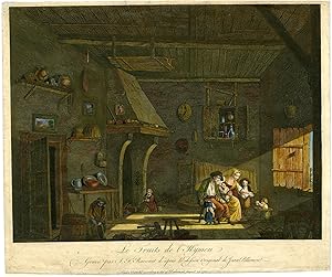 Antique Print-FRUITS OF MARRIAGE-INTERIOR-FAMILY-CHILDREN-Pillement-Ravenet-1760