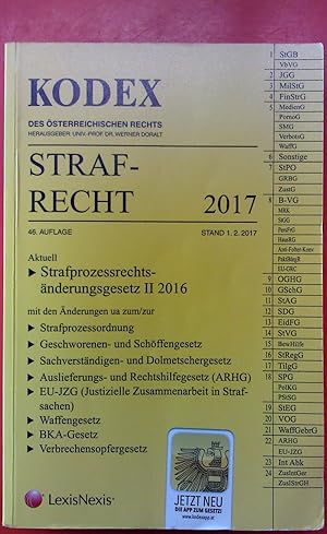 Bild des Verkufers fr STRAFRECHT 2017. 46. Auflage. Kodex des sterreichischen Rechts. zum Verkauf von biblion2