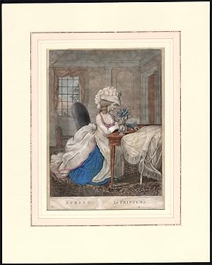 Antique Print-SPRING-EMPS-LADY-FLOWER ARRANGING-CARINGTON BOWLES-Anonymous-1783