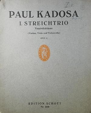 Immagine del venditore per I. Streichtrio (String Trio No.1), Vonosharmas, Op.12, Set of Parts venduto da Austin Sherlaw-Johnson, Secondhand Music