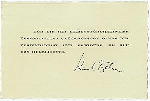 Imagen del vendedor de Gedr. Dankeskarte mit eigenh. U. a la venta por Antiquariat INLIBRIS Gilhofer Nfg. GmbH