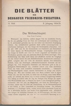 Die Blätter des Dessauer Friedrich - Theaters. II. Jahrgang 1924 / 1925, Heft 15. - Mit Besetzung...