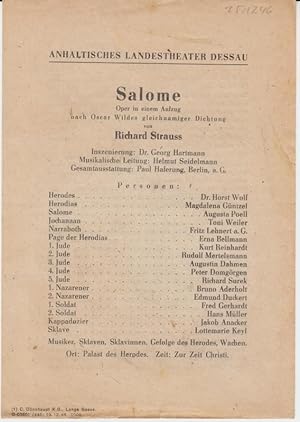 Anhaltisches Landestheater Dessau. Besetzungsliste zu : Salome ( Richard Strauss ). - Dezember 19...
