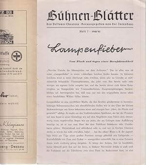 Bühnen - Blätter des Dessauer Theaters. Heft 7 der Spielzeit 1940 / 1941. Mit Besetzungsliste zu ...