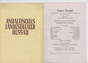 Bild des Verkufers fr Anhaltisches Landestheater. Bhnenbltter fr die Spielzeit 1946 / 1947, Heft 1. - Mit Besetzungslisten zu : Eugen Onegin ( Puschkin / Tschaikowski ). - Inszenierung: Norbert Scharnagl. - Bhnenbilder: Georg Neidenberger. - Darsteller: Magdalena Gntzel, Hilde Wiencke, Erna Bellmann, Kthe Mentzel, Hermann Abelmann, Fritz Lehnert, Fred Gerhardt, Richard Sureck, Bruno Aderhold, Emil Schroers. - Mit dem Wochenspielplan vom 15. - 22. September 1946. - Weiterer Inhalt: W. Cholodkowskij - Hier wohnte Tschaikowskij. zum Verkauf von Antiquariat Carl Wegner