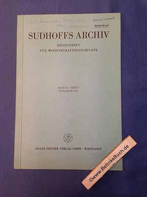 Imagen del vendedor de Sudhoffs Archiv : Zeitschrift fr Wissenschaftsgeschichte. Band 54 Heft 4. Dezember 1970. a la venta por Antiquariat BehnkeBuch